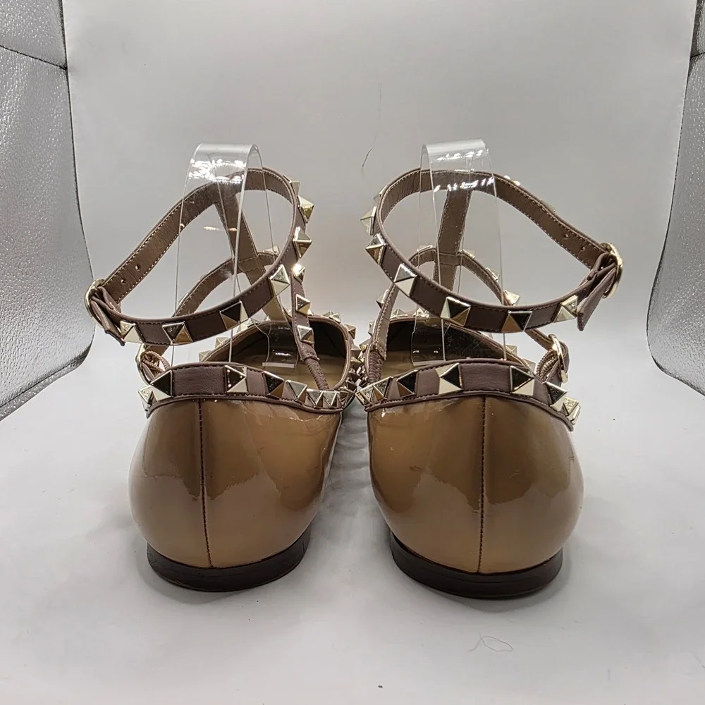 Kaitlyn Pan Nude Patent Rockstud Strappy Pointed Toe Flats Shoes Womens 10.5